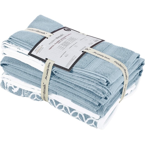 Trefoil Filigree 6-Piece Reversible Yarn Jacquard Towel Set 100% Combed Cotton - Picture 4 of 5